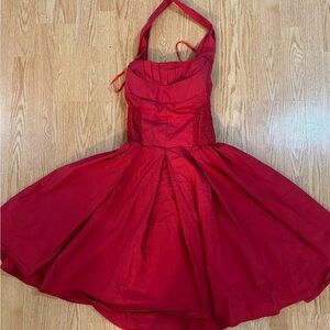 Elegant Red Halter Dress